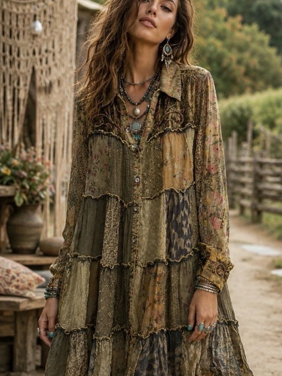 Young Threads Dresses & Skirts - H076 NWT Young Threads L ptp21 21 ptp19 Boho Patchwork Mini Dress in Olive Green